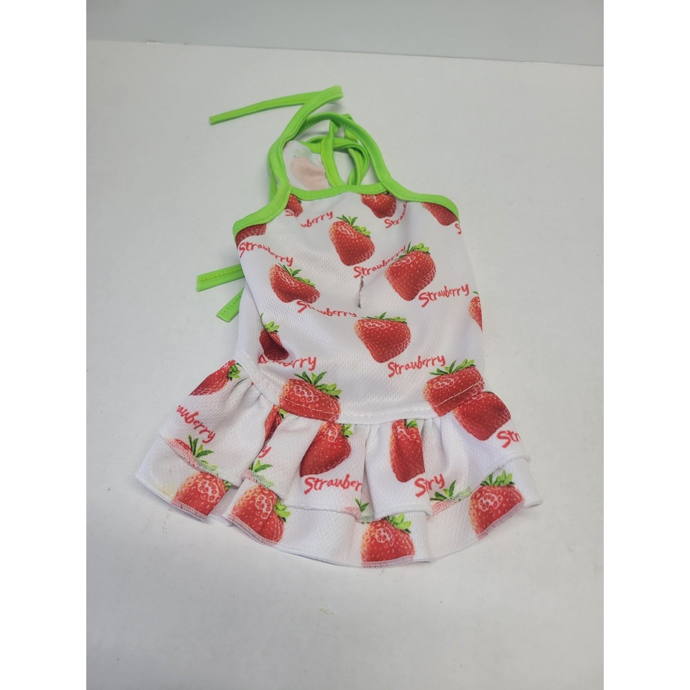 Small Strawberry Print Pet Dress White Mesh Ruffle Summer Dog Cat Outfit S